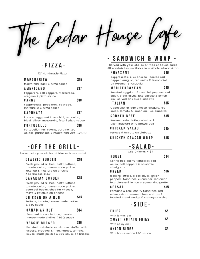 Cedar Cafe Menu Pheasant Run Golf Club Pheasant Run Golf Club